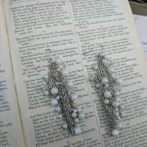 Vintage silver drop earrings  with white beads